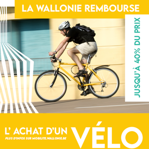 Affiche / Poster. Tous à vélo. La Wallonie rembourse jusqu'à 40 % du prix l'achat d'un vélo. Version 1 [2024] (numérique)