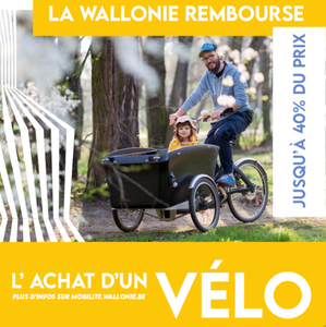 Affiche / Poster. Tous à vélo. La Wallonie rembourse jusqu'à 40 % du prix l'achat d'un vélo. Version 2 [2024] (numérique)