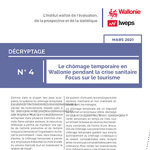 IWEPS - Décryptage № 04 - Le chômage temporaire en  Wallonie pendant la crise sanitaire - Focus sur le tourisme (numérique)