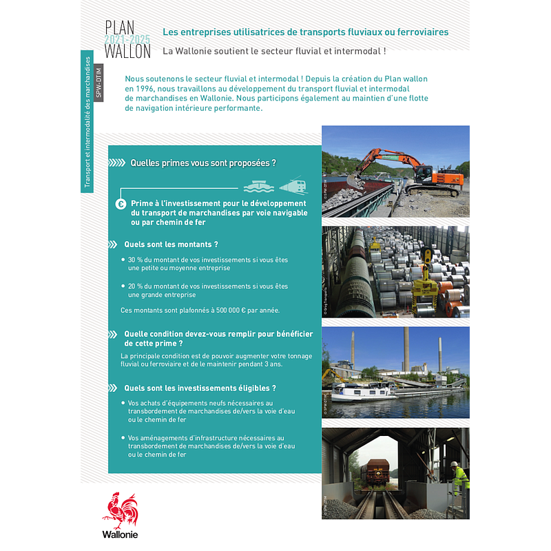 Plan wallon 2021-2025. Les entreprises utilisatrices de transports fluviaux ou ferroviaires. La Wallonie soutient le secteur fluvial et intermodal ! (numérique)