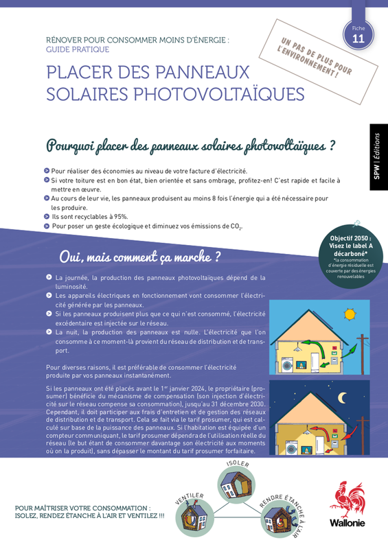 Rénover pour consommer moins d’énergie : Guide pratique - Fiche 11 : Placer des panneaux solaires photovoltaïques [2022] (numérique)